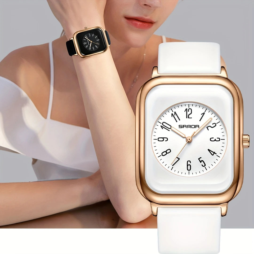 Square Quartz Watches Silicone Strap Zinc Alloy Pointer Zinc