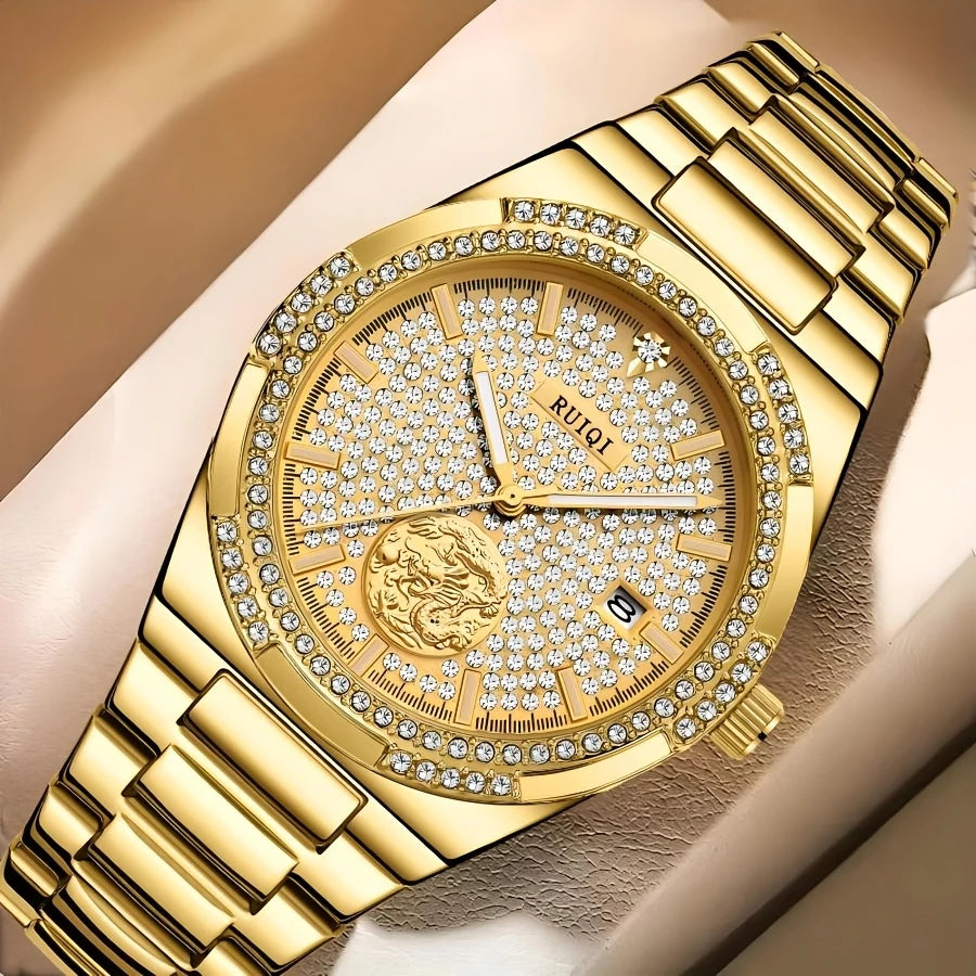 Luxury Rhinestone-Encrusted Mechanical Watch - Elegant Alloy Band