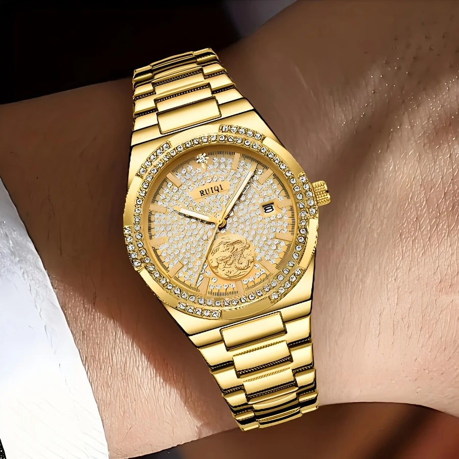 Luxury Rhinestone-Encrusted Mechanical Watch - Elegant Alloy Band