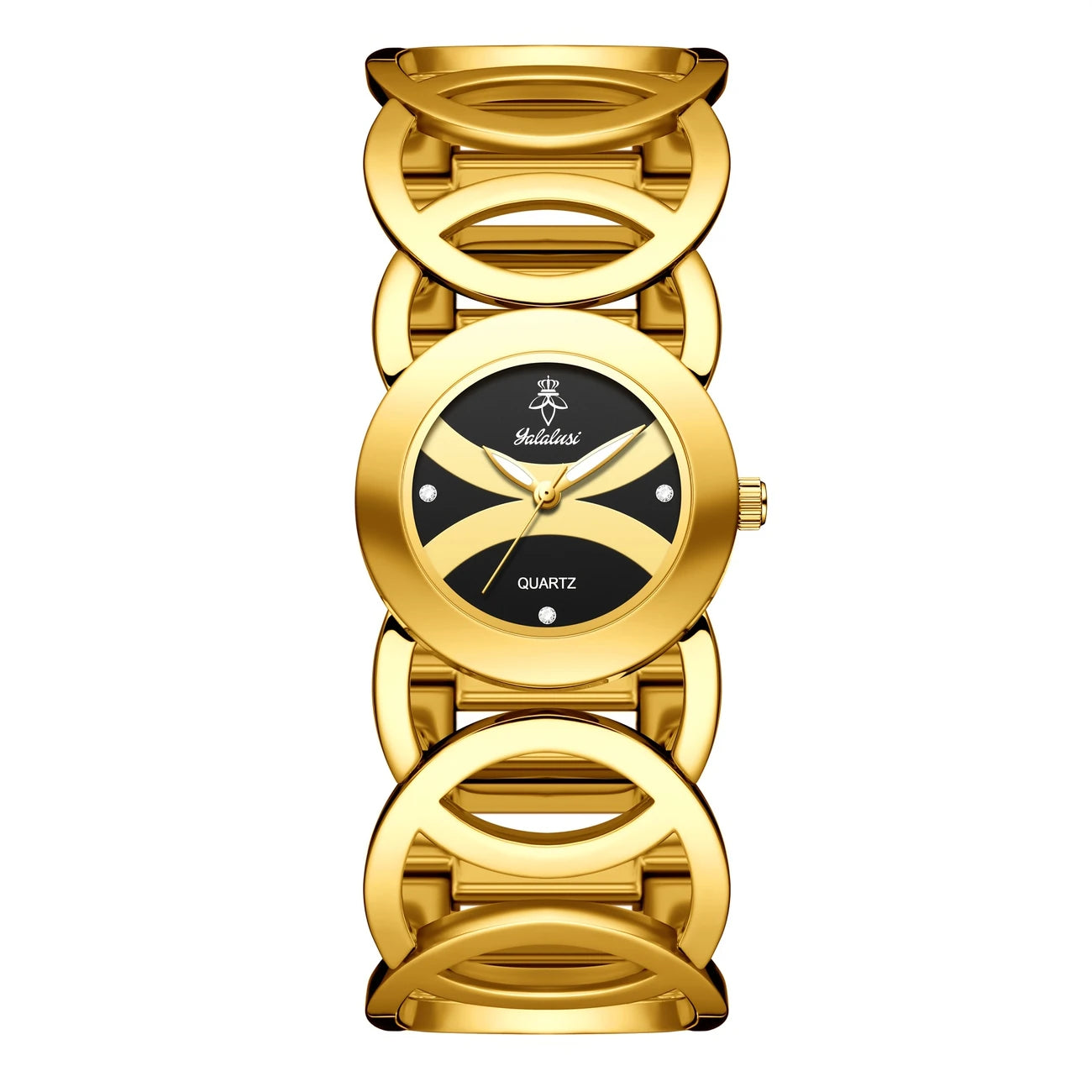 Golden-Tone Watch Hollow Circle Design with Rhinestone Accents