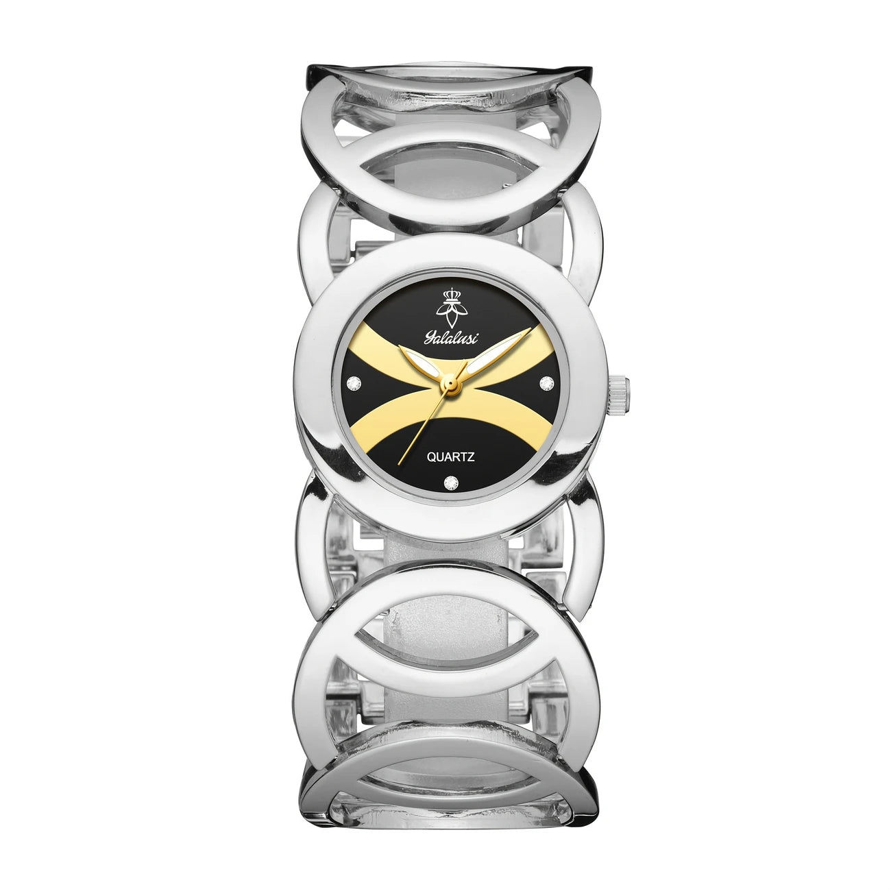 Golden-Tone Watch Hollow Circle Design with Rhinestone Accents