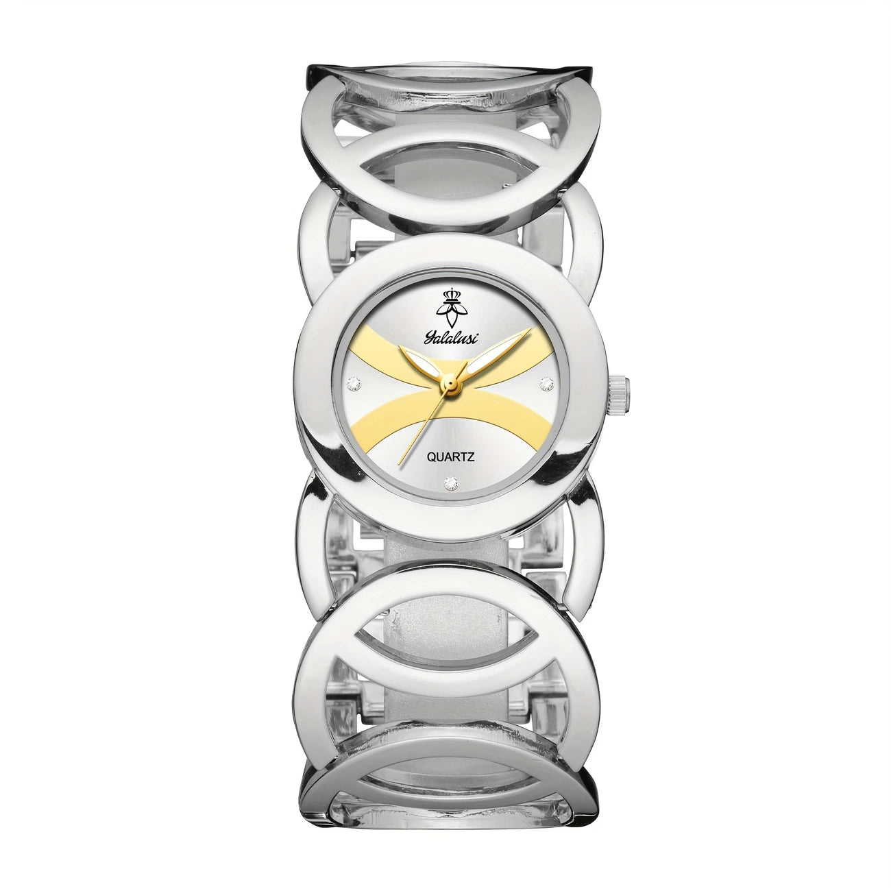 Golden-Tone Watch Hollow Circle Design with Rhinestone Accents