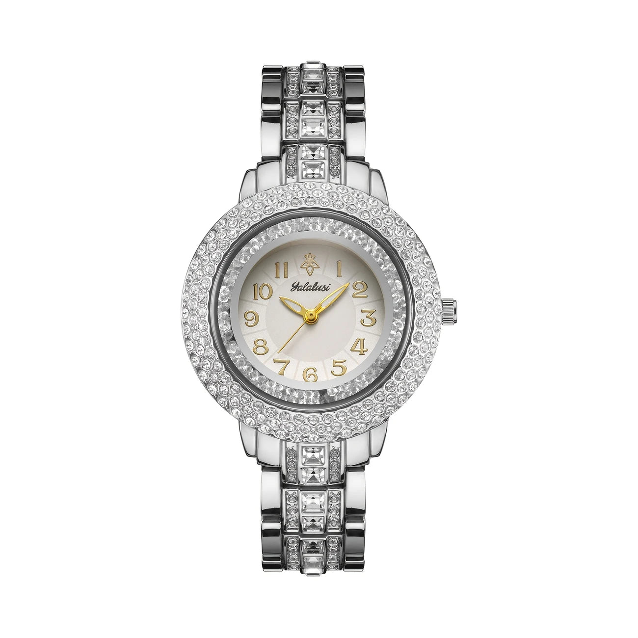 Elegant Women's Quartz Watch - Luxurious Golden-Tone with Sparkling Rhinestones