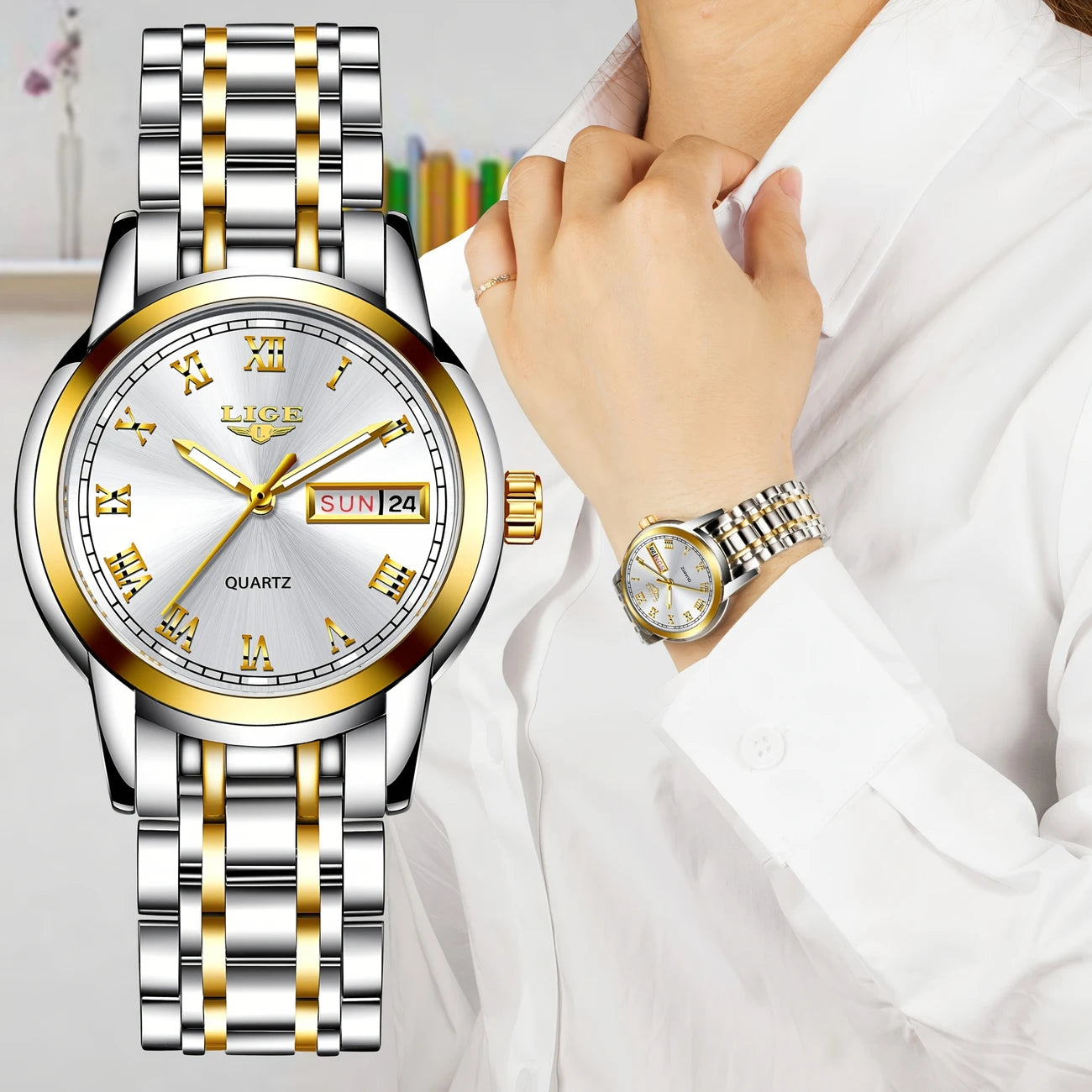 Women's Elegant Quartz Watch - Stainless Steel Band, Luminous Display