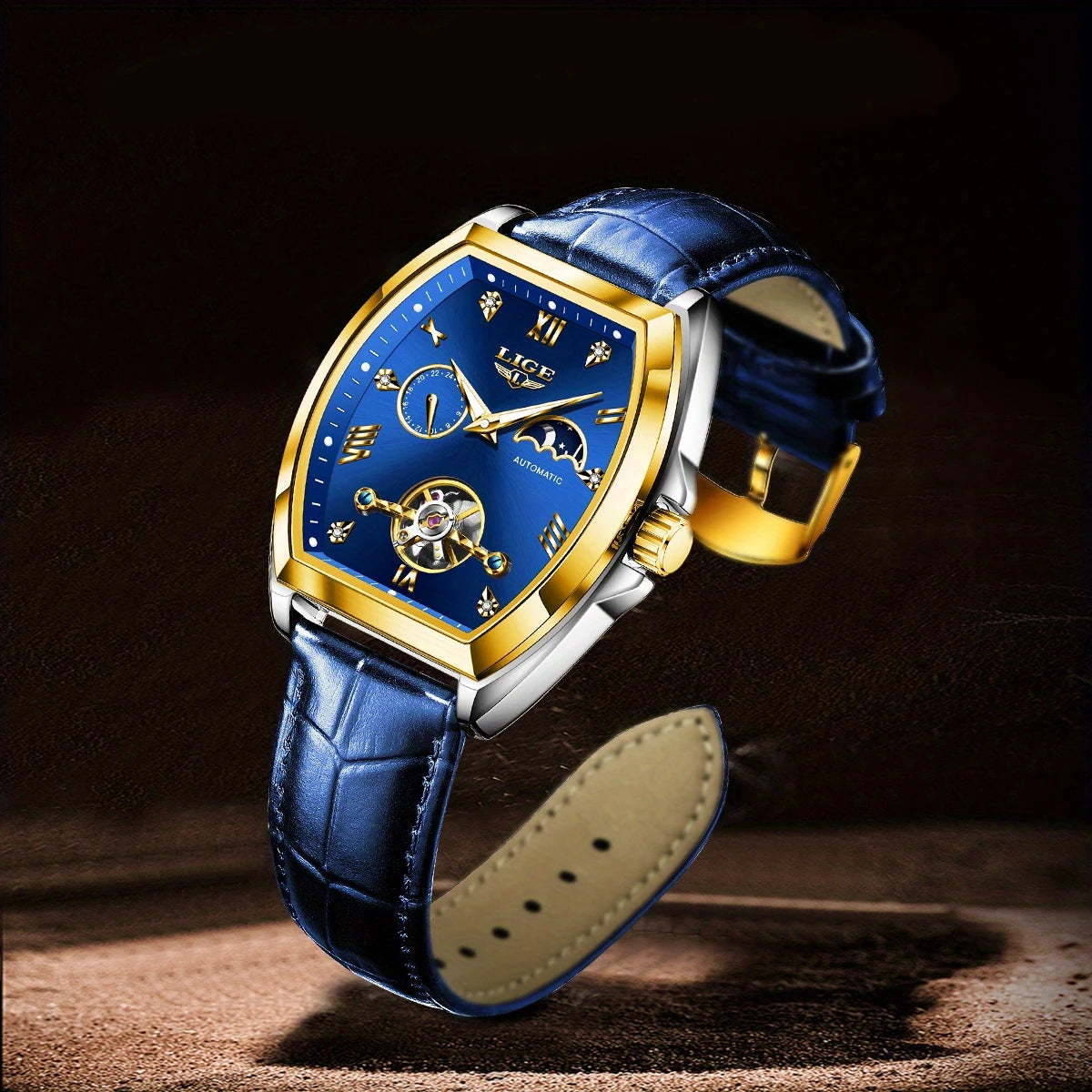 Women's Mechanical Watch - Blue PU Leather Strap