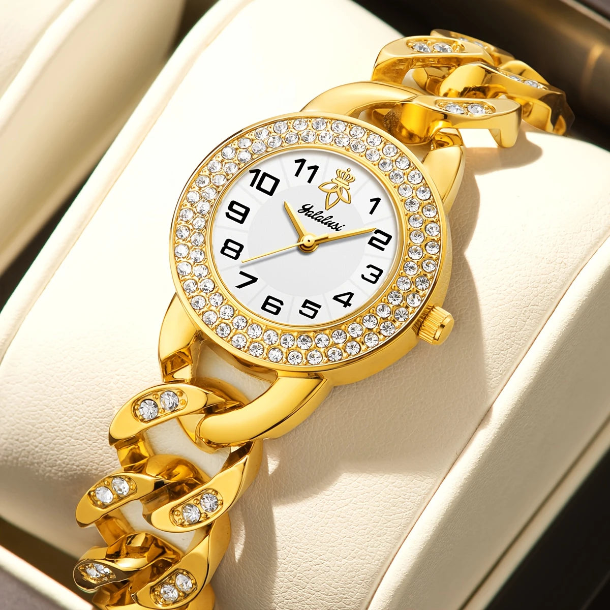 Elegant Women'S Quartz Wrist Watch, Round Zinc Alloy Case