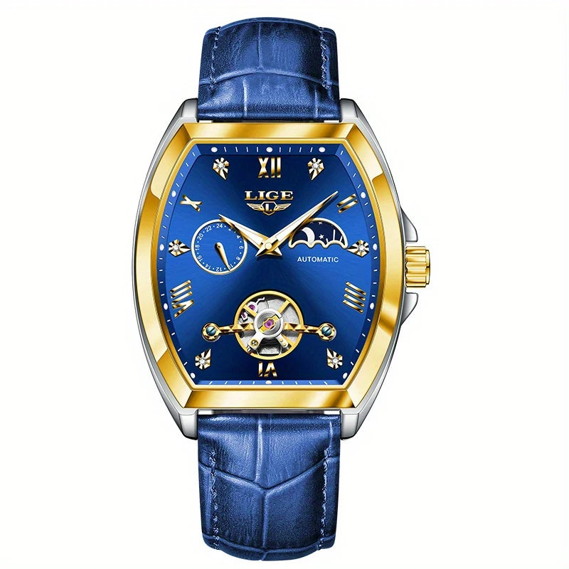 Women's Mechanical Watch - Blue PU Leather Strap