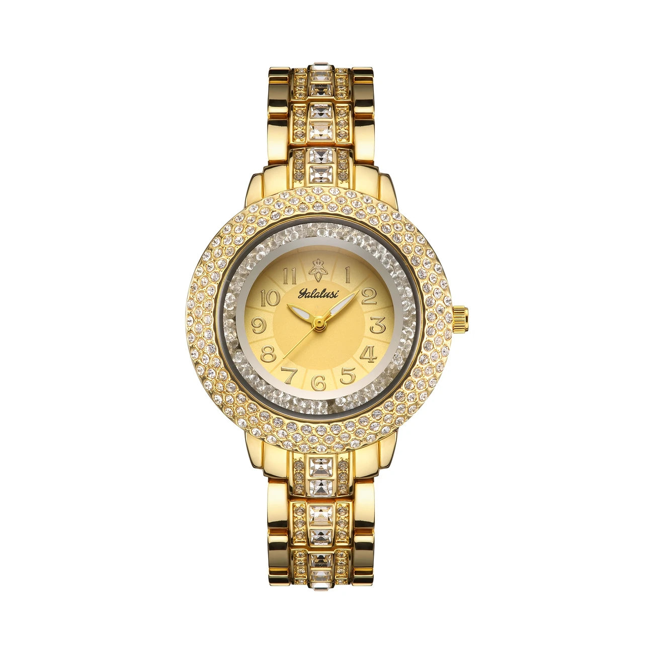 Elegant Women's Quartz Watch - Luxurious Golden-Tone with Sparkling Rhinestones