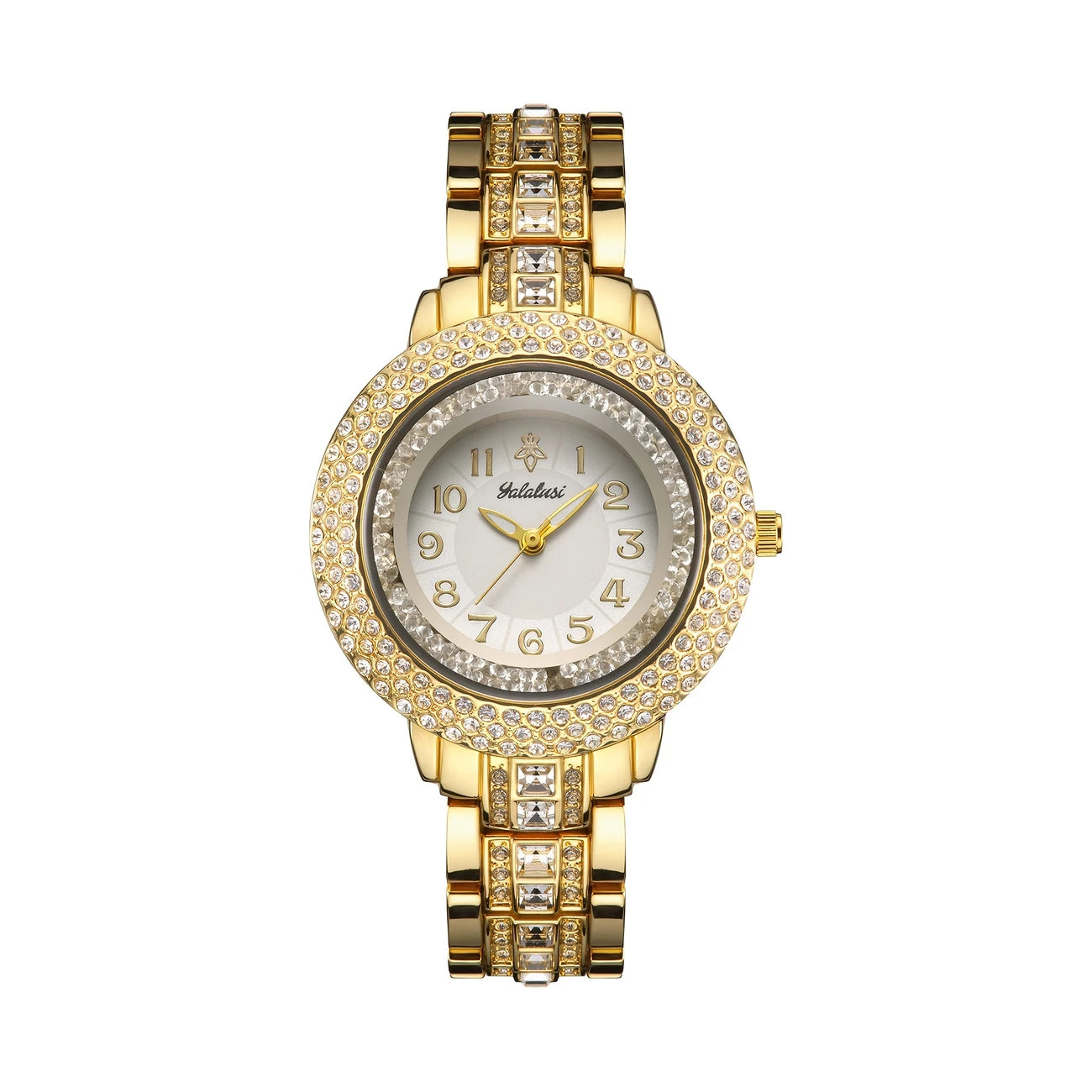 Elegant Women's Quartz Watch - Luxurious Golden-Tone with Sparkling Rhinestones
