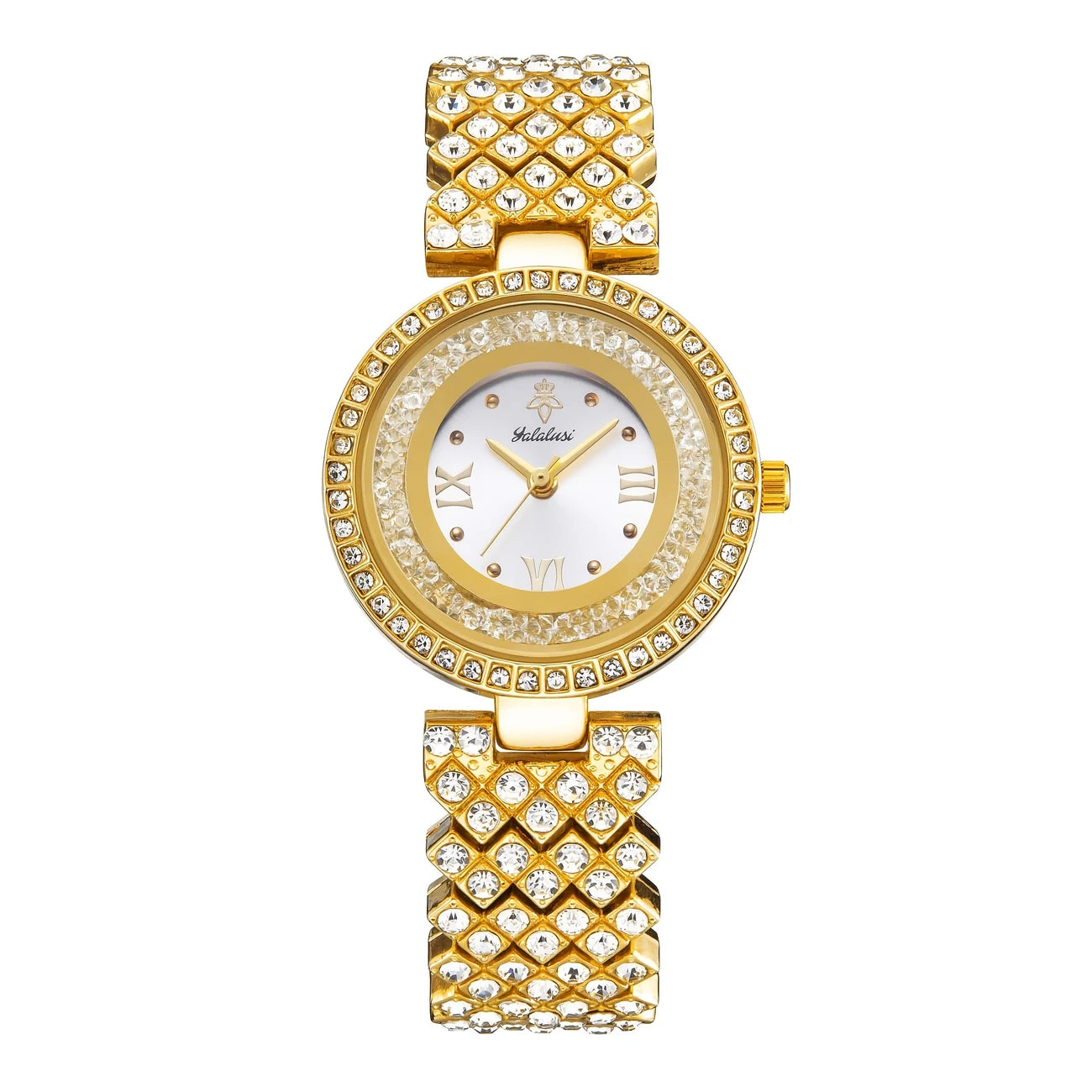Luxury Golden-Tone Women's Quartz Watch with Sparkling Rhinestone