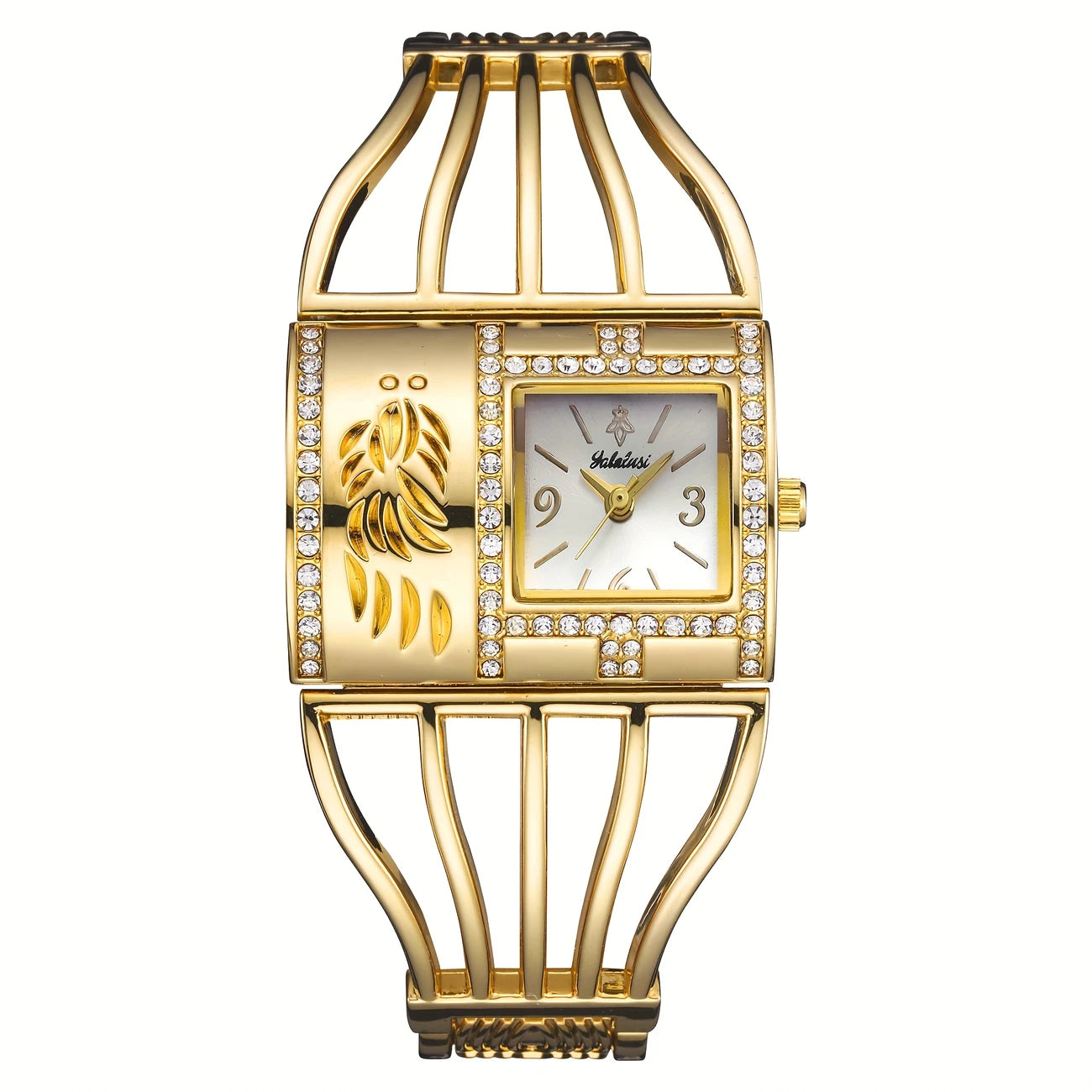 Golden Luxury Engraved Design Women'S Quartz Watch