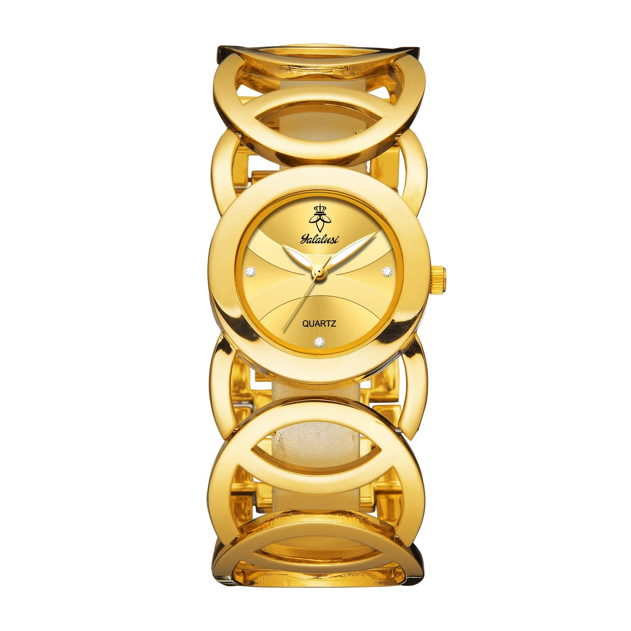 Golden-Tone Watch Hollow Circle Design with Rhinestone Accents