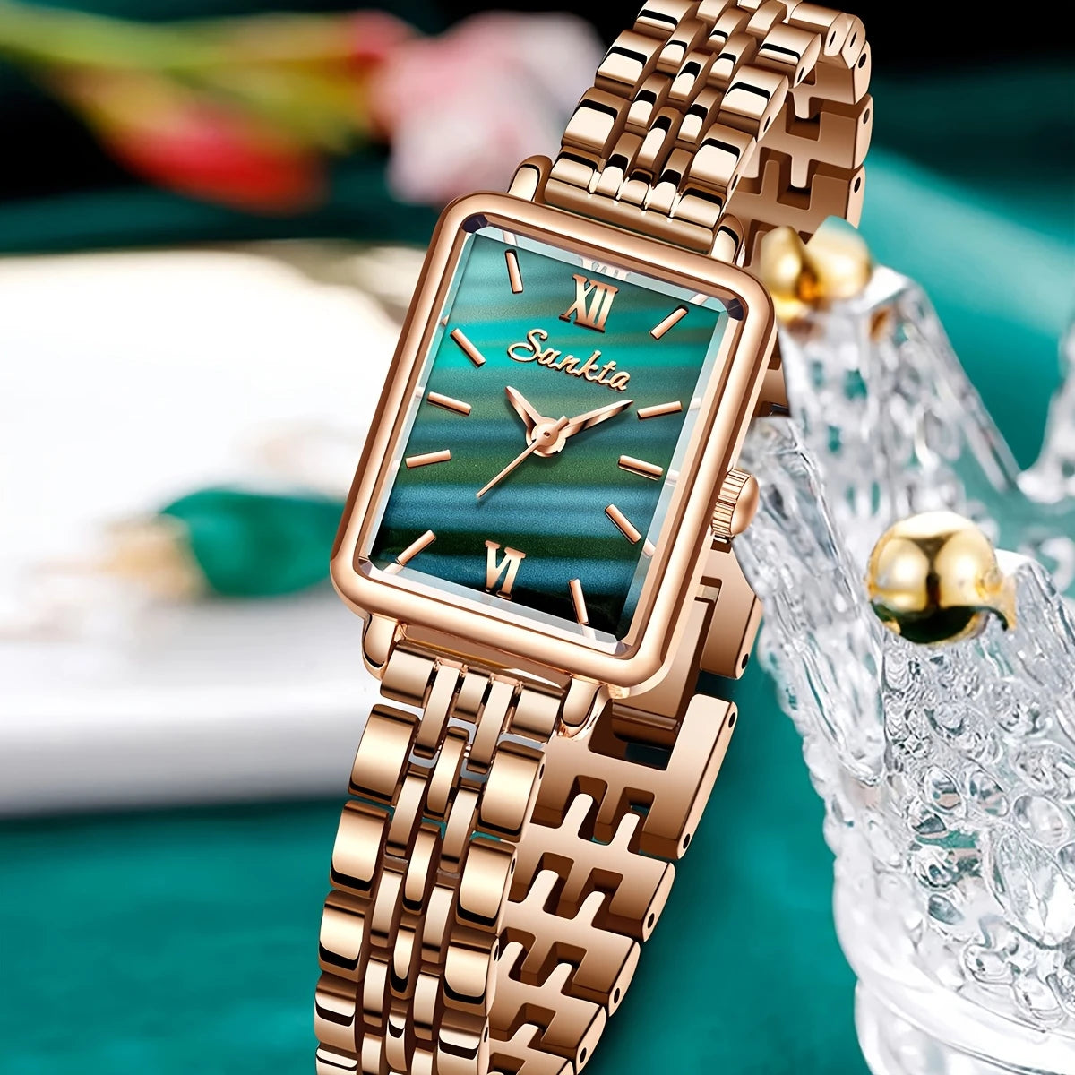 Classic Square Quartz Watch with Luminous Calendar