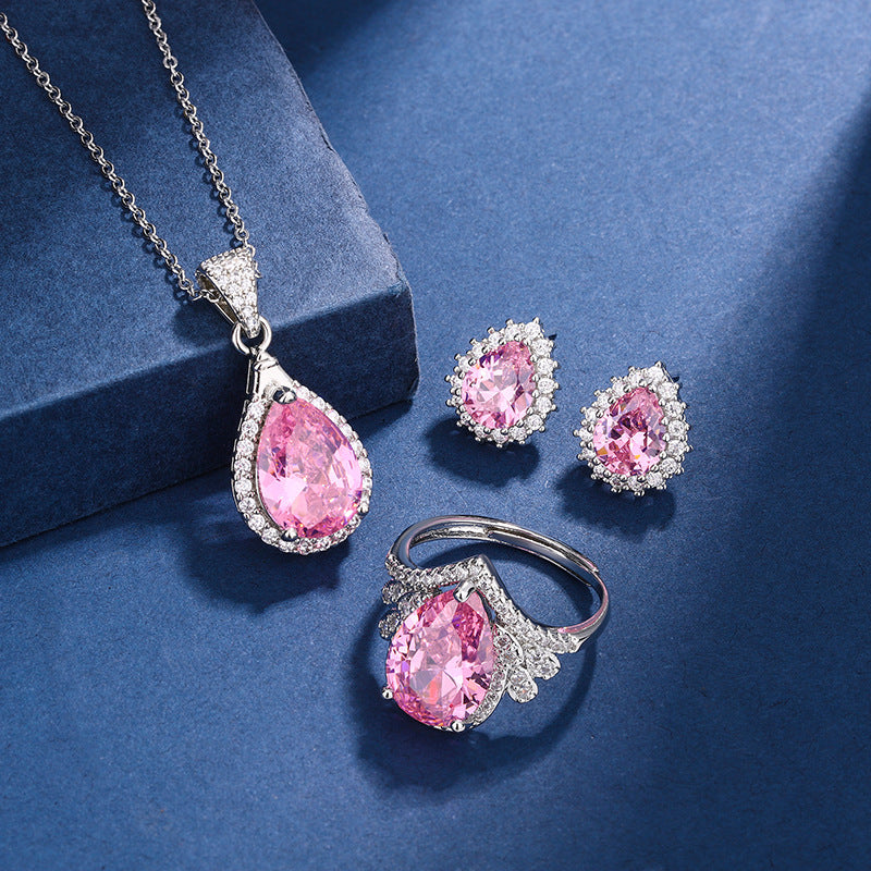 Aria Teardrop Pink Set | White Gold 16k