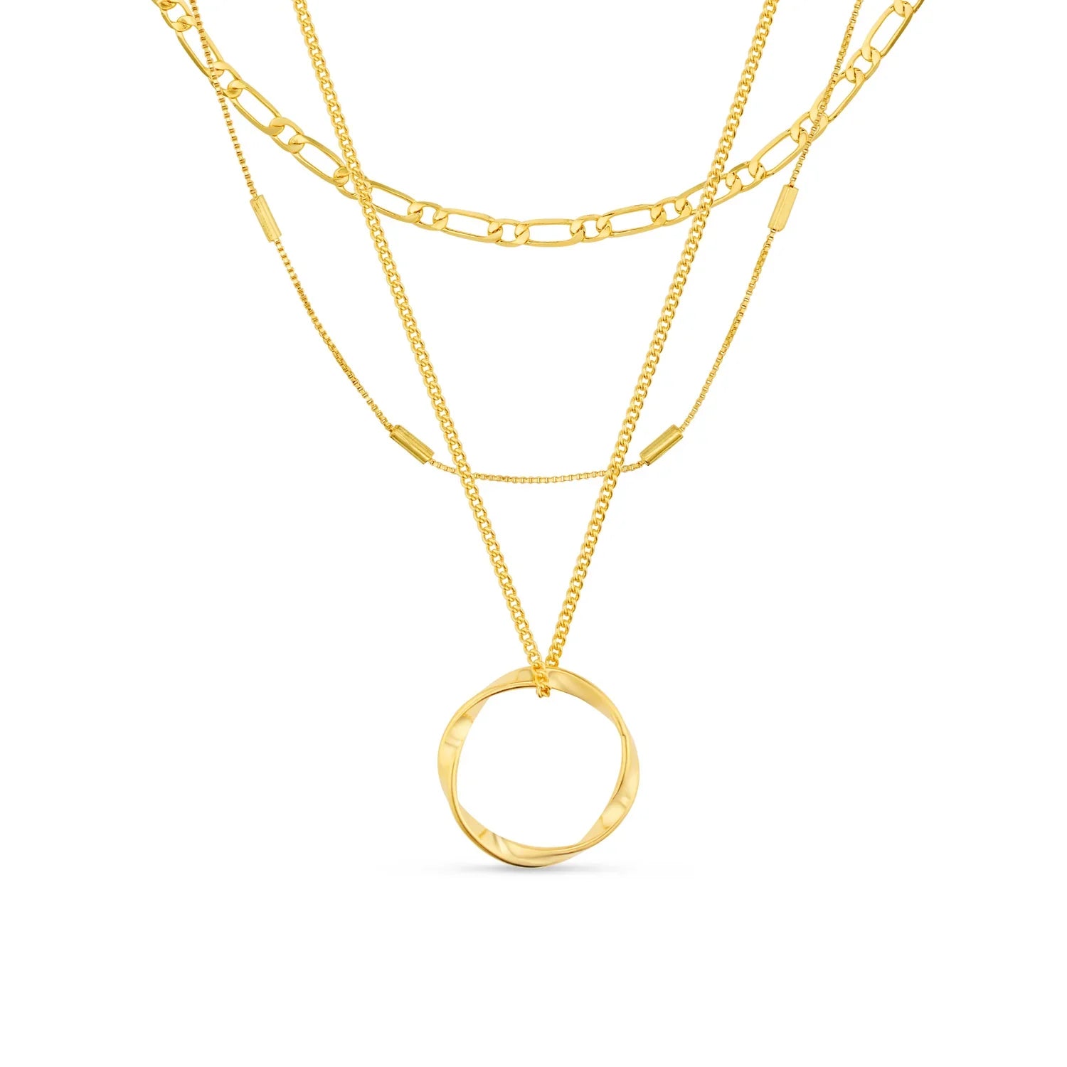 Open Circle Three Row Necklace | Gold 18k