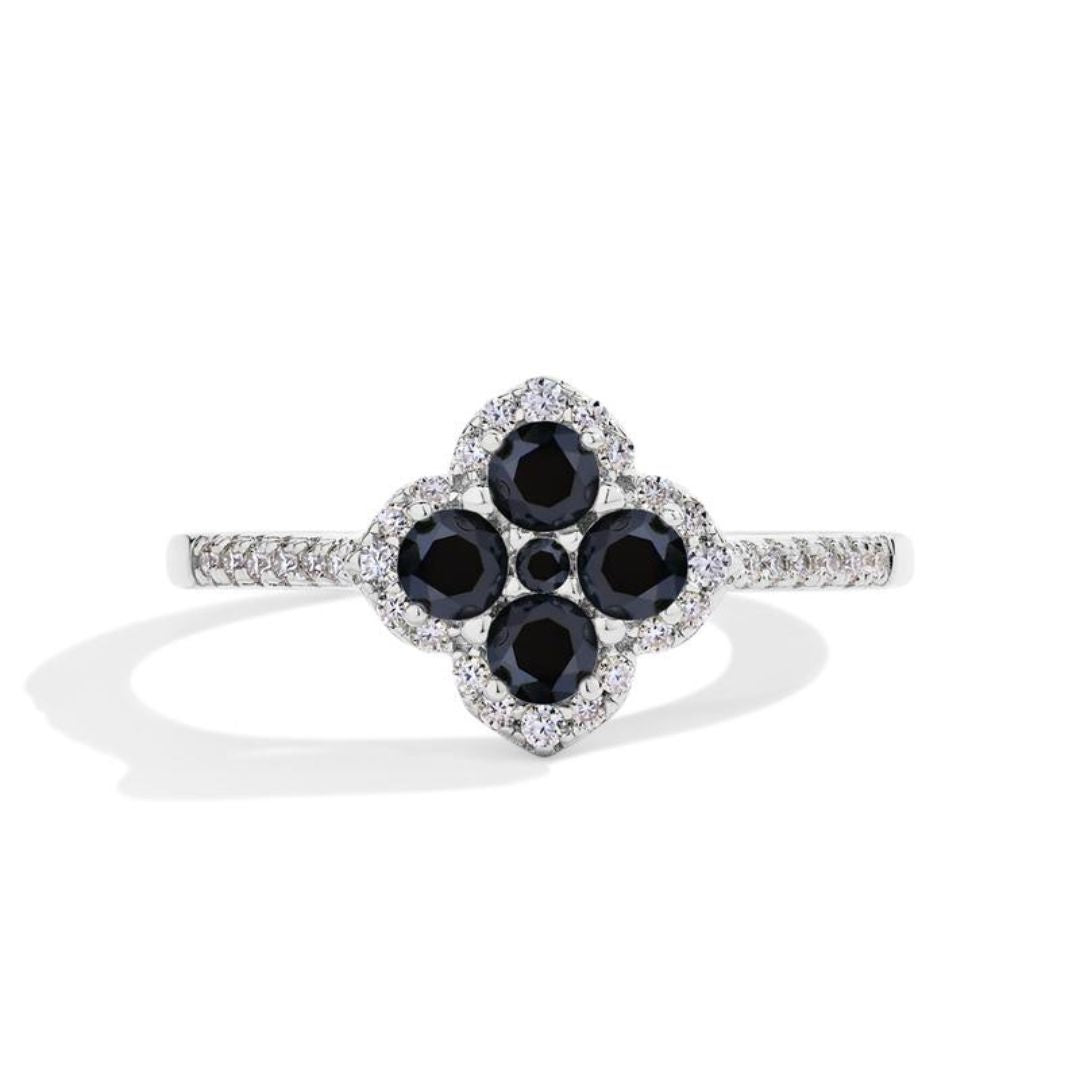 Soraya Clover Ring Black | White gold 18k