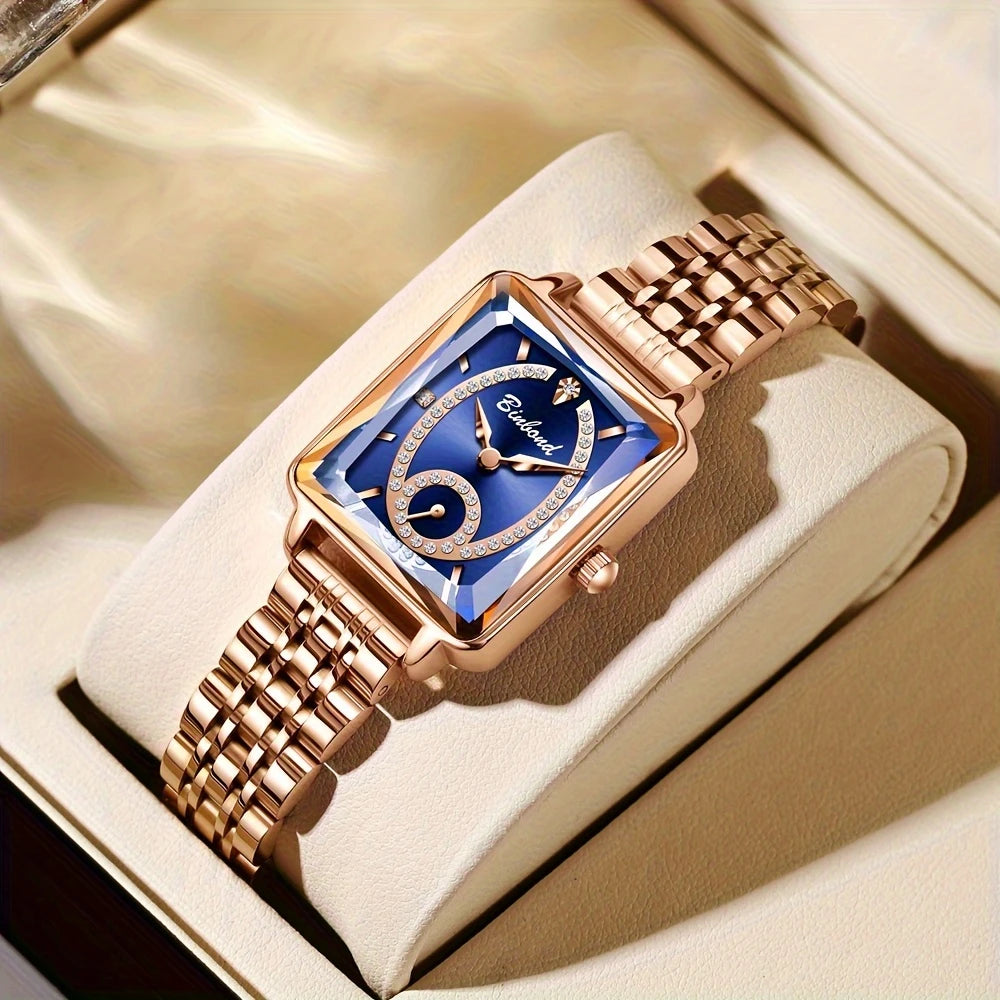 Elegant Square Quartz Wrist Watch for Women with Rhinestone Embellishment