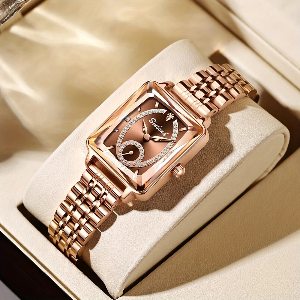 Elegant Square Quartz Wrist Watch for Women with Rhinestone Embellishment