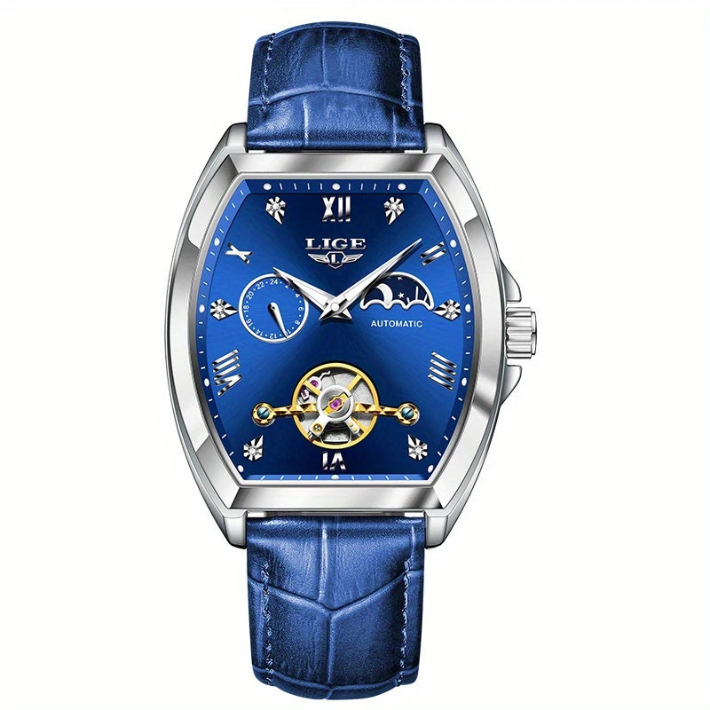 Women's Mechanical Watch - Blue PU Leather Strap
